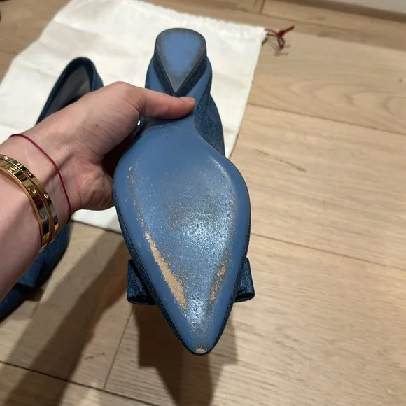 Salvatore Ferragamo Denim Viva Bow Ballerina Flats Size 11 - Picture 7 of 7